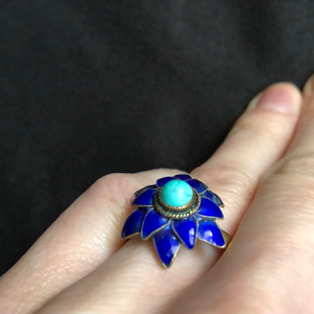 Blue Floral Cloisonne Ring - Picture 14 of 16